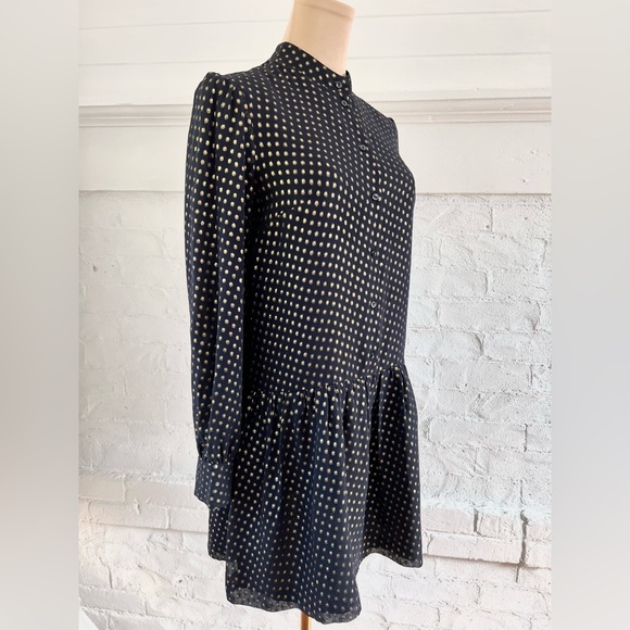 Bonpoint Journey Silk Mini Dress Black Metallic Gold Polka Dot Drop Waist - Picture 3 of 13